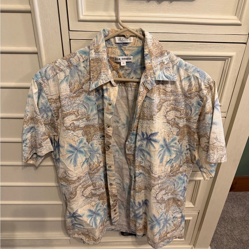 Via Veneto Men's Tropical Print Shirt - Blue and Brown
